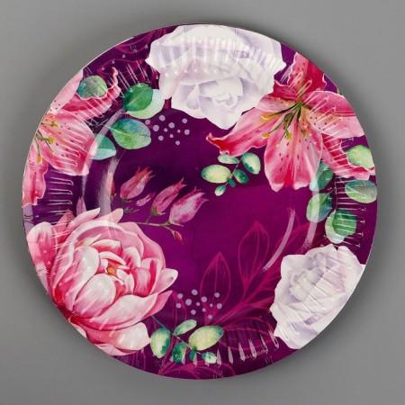 Disposable paper plate "Flowers", 18 cm-2