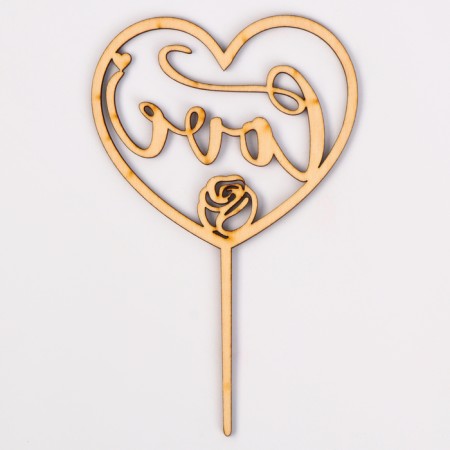 Topper wooden "heart" with sparkles, pink color-2