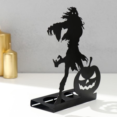 Summary Metal for 2 candles "Halloween. Monster with pumpkin" black 18x13.5x6 cm-3