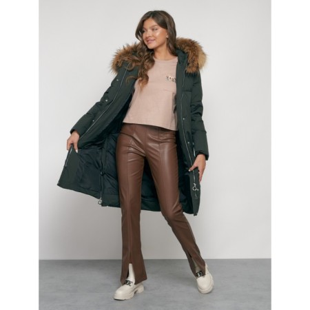 Coat insulated winter female, size 46, dark green color-21