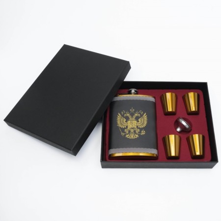 Gift set 6 in 1 Emblem of Russia: Flake 270 ml, 4 glasses, funnel, 24 x 17 cm