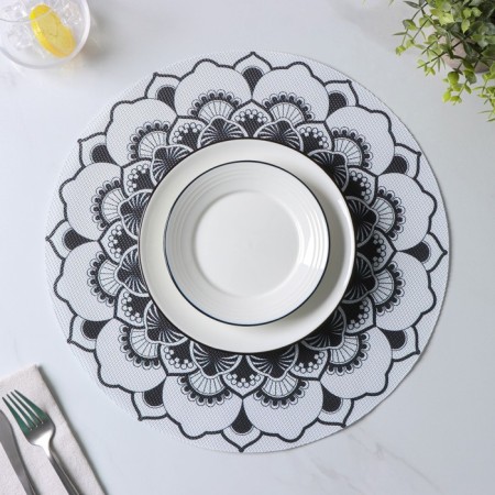 A set of serving napkins on the table of the mandalas, 4 pcs, d = 38 cm, white color-4