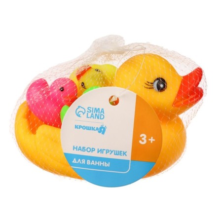 A set of rubber toys for the bath "Soap dish: colored ducks", 13.5 cm, with a squeak, 4 pcs, crush me-6