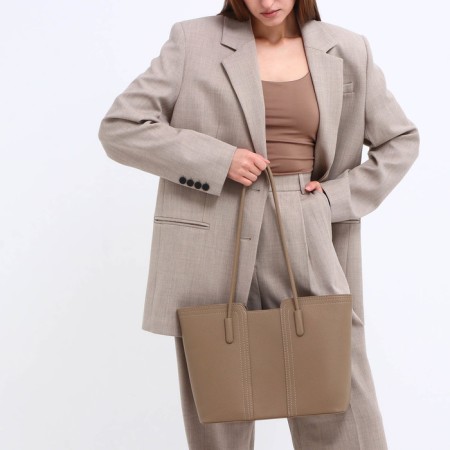 Bag Female Tout with zipper, beige color-6