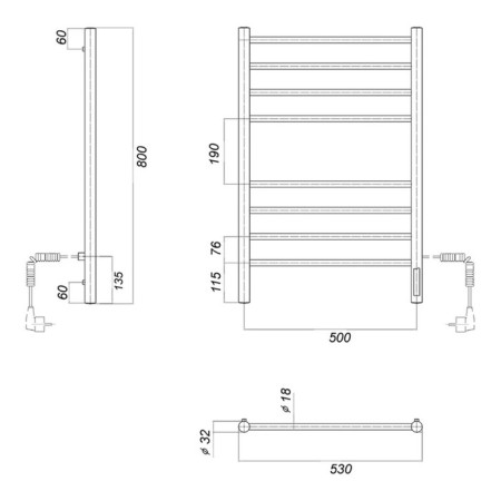 Domoterm electric heated towel rail "Medea" P8, 500x800 mm, right, chrome-4