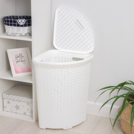 Corner underwear basket with a rattan lid, 60 l, 40 × 40 × 58 cm, white color-10