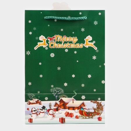 Gift package with the New Year window, embossing, 18 x 25 x 13 cm, green-1