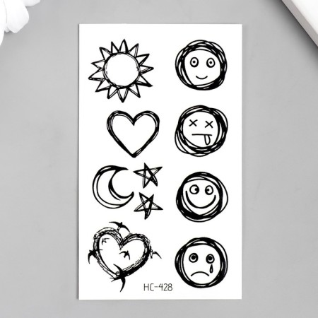 Tattoo on the body black "emoticons and symbols" 10.5x6 cm