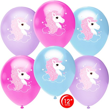 Latex ball 12 "" Delicate unicorn, assorted, pastel, 1 tbsp, set of 10 pcs.