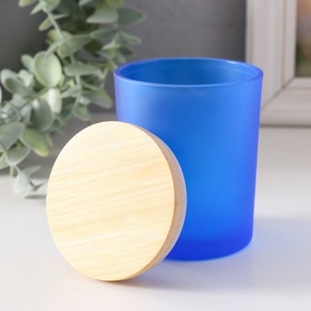 Bank for candles glass with a blue semi -duma lid 220 ml 7x7x8.4 cm-1