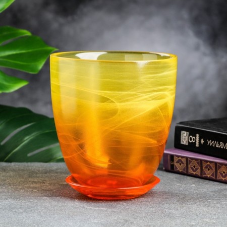 Flower pot with pallet No. 4 "Aleb" yellow-orange, 2 l
