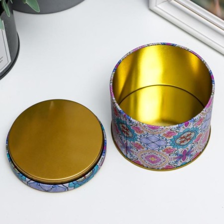 Casket Metal Round "Tulip and Patterns" 8.3x8.5x8.5 cm-2