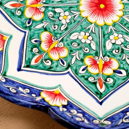 Largan Rishtan ceramics "Flowers", 32 cm, blue, corrugated-4