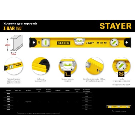 Stayer I-Bar level 3470-120_z02, double-headed, with a rotary eye, 1200 mm-7