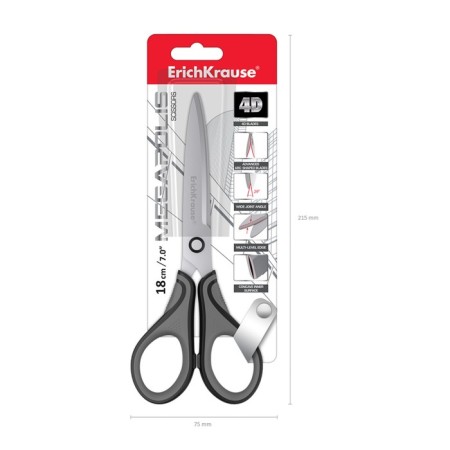 Scissors Erichkrause Megapolis, 18 cm, with an improved 4D swoops, do not rust, pens with rubber inserts, gray-black-5