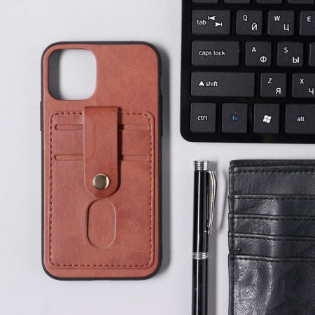 Luazon cover for iPhone 11 Pro, with compartments for cards, leatherette, brown-1