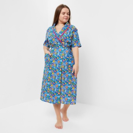 Women's bathrobe "Zapashny", green/blue mix, size 50-4