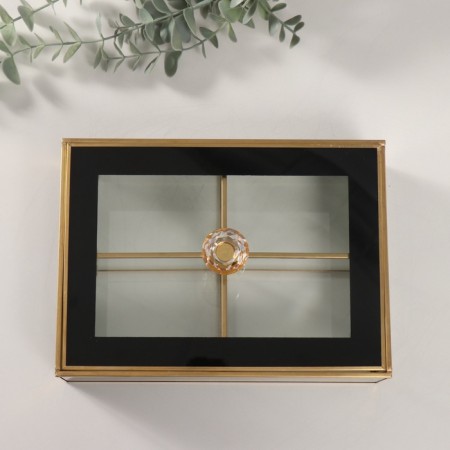 Casket Glass with a metal frame "Laconism" Transparent black 16x22x9 cm-2