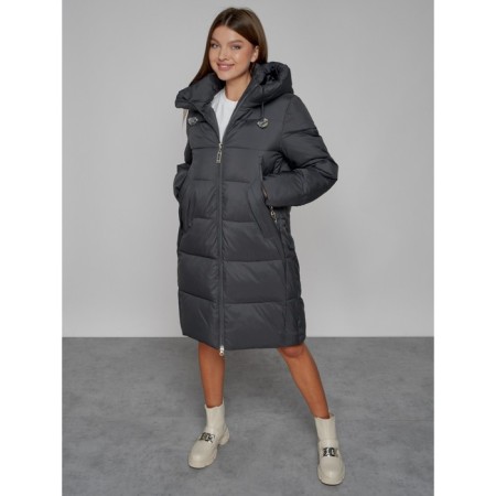 Coat insulated winter female, size 42, dark gray color-9