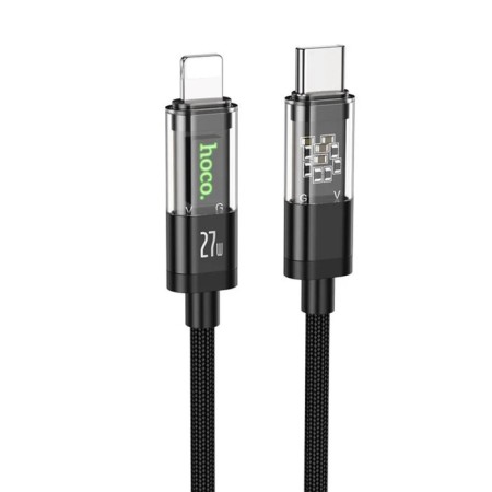 Hoco U116, Type -C cable - Lightning, 1.2 m, transparent, fast charging, nylon braid, black-2
