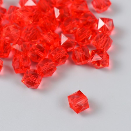 Plastic beads "Crystal polyhedron. Red" Transparent set of 20 g 1x1x1 cm