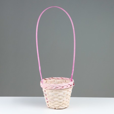 Wicker basket (bamboo), 18 x 15 x 50 cm, white-pink