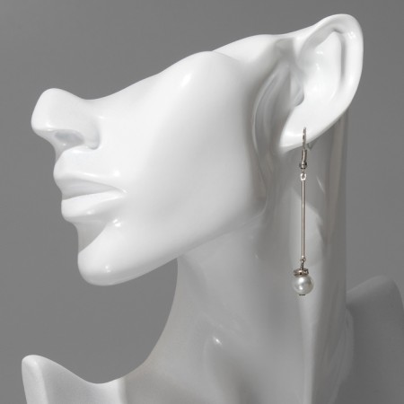 Earrings with pearls "Beads on a stick", white color-2
