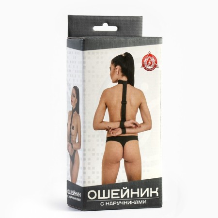 Set of BDSM Jaga-Jaga, for fixation, a collar with handcuff tape, black