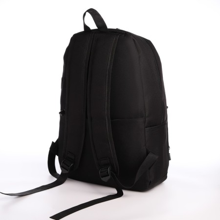 Young backpack from textiles with a zipper, USB, 5 pockets, black color-3