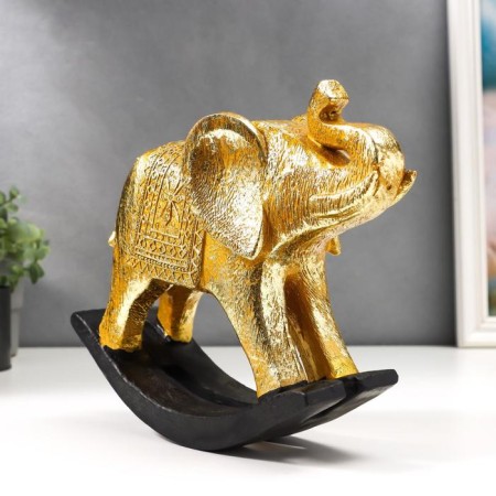Souvenir Polystone "Elephant-rocking" Geometric patterns gold 23x23x8.5 cm-1