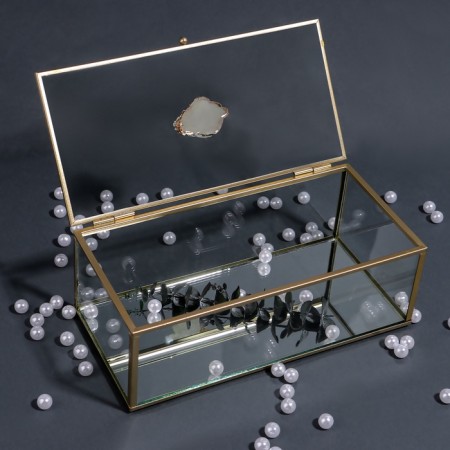 Mountains organizer for storage, with a lid, glass, with a mirror -bottom, 1 section, 21.5 × 10.5 × 7.5 cm, the color is transparent/copper-4
