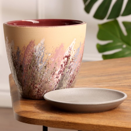 Pot floral painting beige Crocus No. 2, 1.4 l, D - 14.9 cm-1