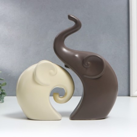 Souvenir ceramics "Two elephants" matte set 2 pcs 12x12 22x13 cm mix-3