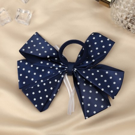 Hair elastic band "Schoolgirl" Bant White Golly, 14 cm, white-blue-3