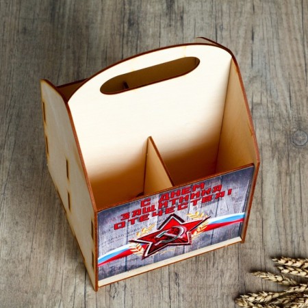 Box for beer "Happy Defender of the Fatherland Day!" Tricolor, star-2