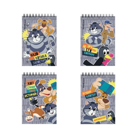 Notebook on spirals A6, 60 sheets, cage, Erichkrause "Prostokvashino", cardboard cover, offset unit, whiteness 100%, mix