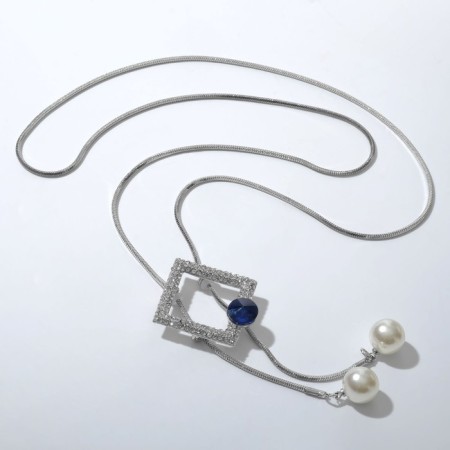 Pendant "Magic" Square and Strazinka, white-blue color in silver, 70 cm-2