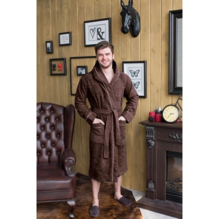 Male dressing gown with a hood, size 52, chocolate color, mahra