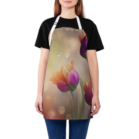 Apron kitchen with a photo print "Morning with tulips", adjustable, size OS