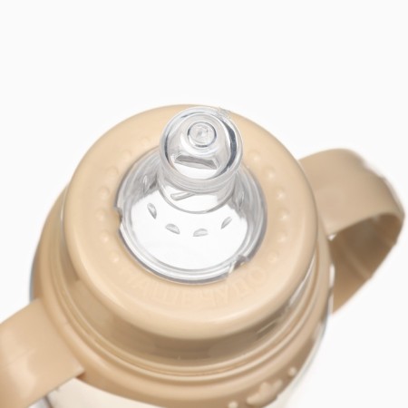 A bottle of feeding "Bunny" 150 ml, cylinder, with handles, beige color-4