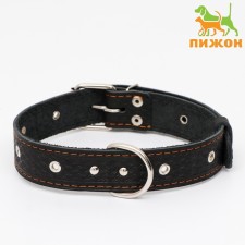 Collar leather embossed single-layer, dimensionless, 64 x 3.5 cm, Osh 31-60 cm, black