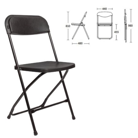 Folding Brabix "Golf CF-002", black frame, black plastic