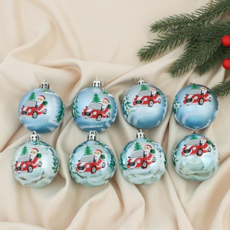 Set of balls plastic D-6 cm, 8 pcs "Santa Claus on a car" Blue