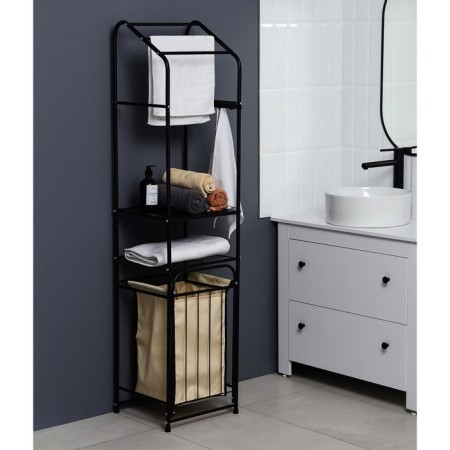 Rabberry with a basket for linen and crossbars, 2 tier, black color, 38x35x160 cm-5