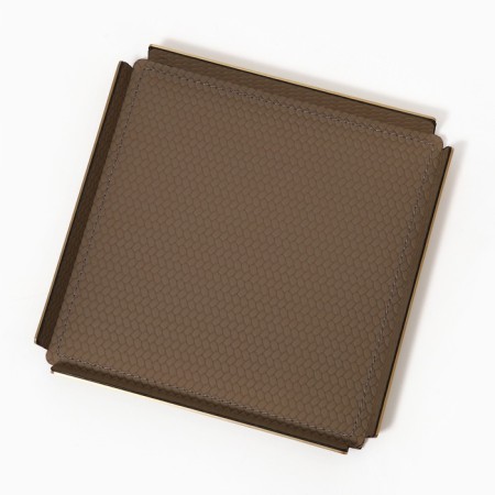 Metal tray, square eco -leather, 12 x 12 cm, brown color,-7
