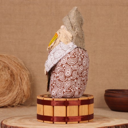 Brown Domovka "Afanasy with Lukoshka", on a barrel, 28x15x12 cm-1