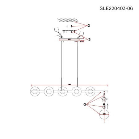 Suspended EVOLUCE lamp. Sle220403-06. Forli. 6x60 watts, E27, 105x40x18 cm, black color, brass-6
