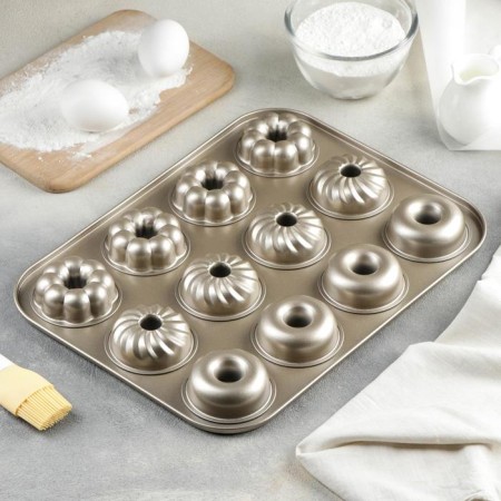 Trio baking uniform, 35 × 26 × 2.5 cm, 12 cells, with anti -stick coating, gold color-2