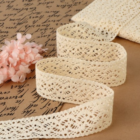 Knitted lace, 37 mm × 10 ± 1 m, beige color