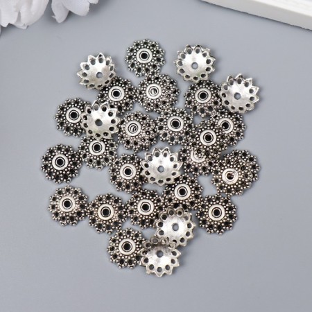 Decor hat for beads Metal "Flower of balls" silver G040B599 set 30 pcs 1.2x1.2 cm-2